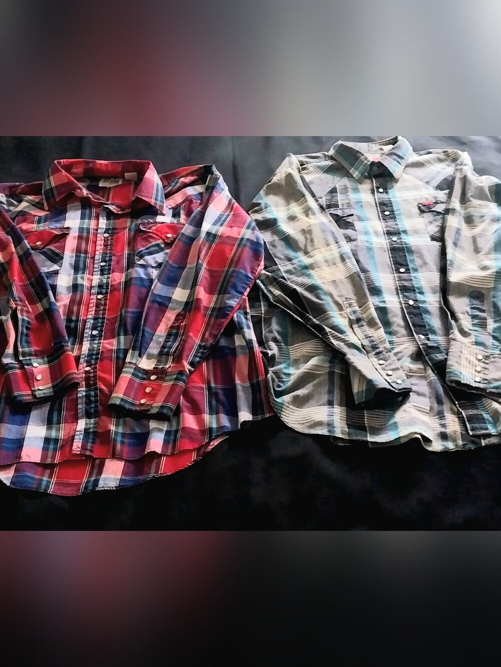 Lot of 2 Men's Western Button-Up Shirts Plaid/Tartan Pearl Snap Long-Sleeve XL